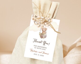 Bear Balloon Thank You Tag, Printable Baby Shower Thank You Tag Editable Instant Download BS84