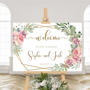 Wedding Welcome Sign, Blush Flowers Wedding Sign, Editable Instant Download