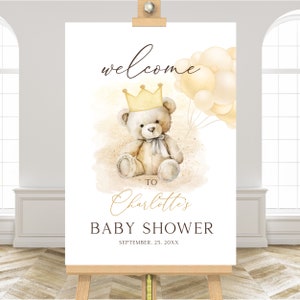 Teddy Bear, Baby Shower Welcome Sign, Baby Shower Sign, Editable Welcome Sign Digital Download