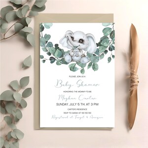 Elephant Baby Shower Invitation, Editable Baby Shower Invitation Template