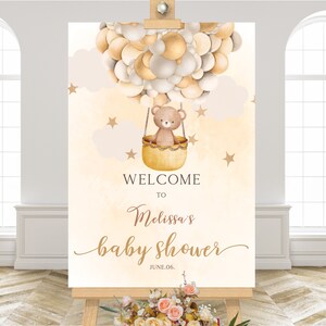 Bear Balloon Baby Shower Welcome Sign, Editable Welcome Sign Template