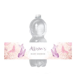 Butterfly | Editable Pink Butterfly Baby Shower Bottle Label, Girl Butterfly Labels, Printable Baby Shower Label Template, BS82
