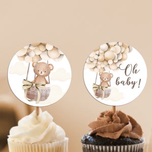 Bärenballons Topper, Muffin Topper, Teddybär Topper Baby Shower Dekorationen Sofortdruck BS84