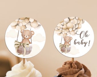 Bear Balloons Toppers, Muffin Toppers, Teddy Bear Toppers Baby Shower Decorations Instant Print BS84