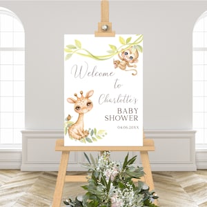 Editable Giraffe Baby Shower Welcome Sign, Jungle Baby Shower Decor
