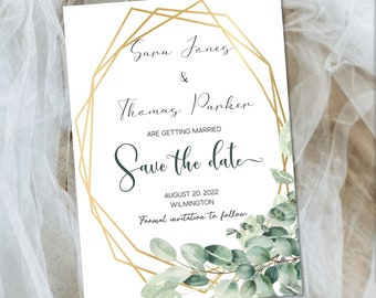 Save The Date Template, Save The Date Digital, Geometric, Eucalyptus, Save The Date Download