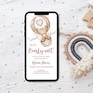 Teddy Bear Balloon Baby Shower Invitation, Printable Invitation Digital Download BS81