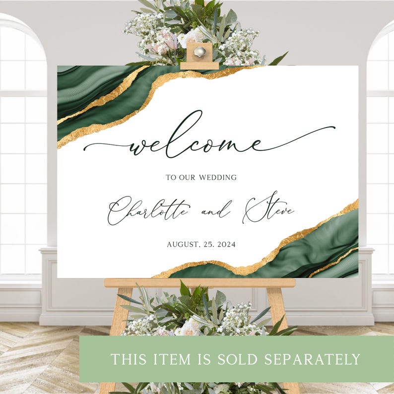 Emerald Green Wedding Welcome Sign, Green and Gold Wedding, Editable ...