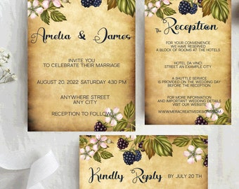 Rustic Wedding Invitation Template, Wedding Invites, Editable Invitation Template