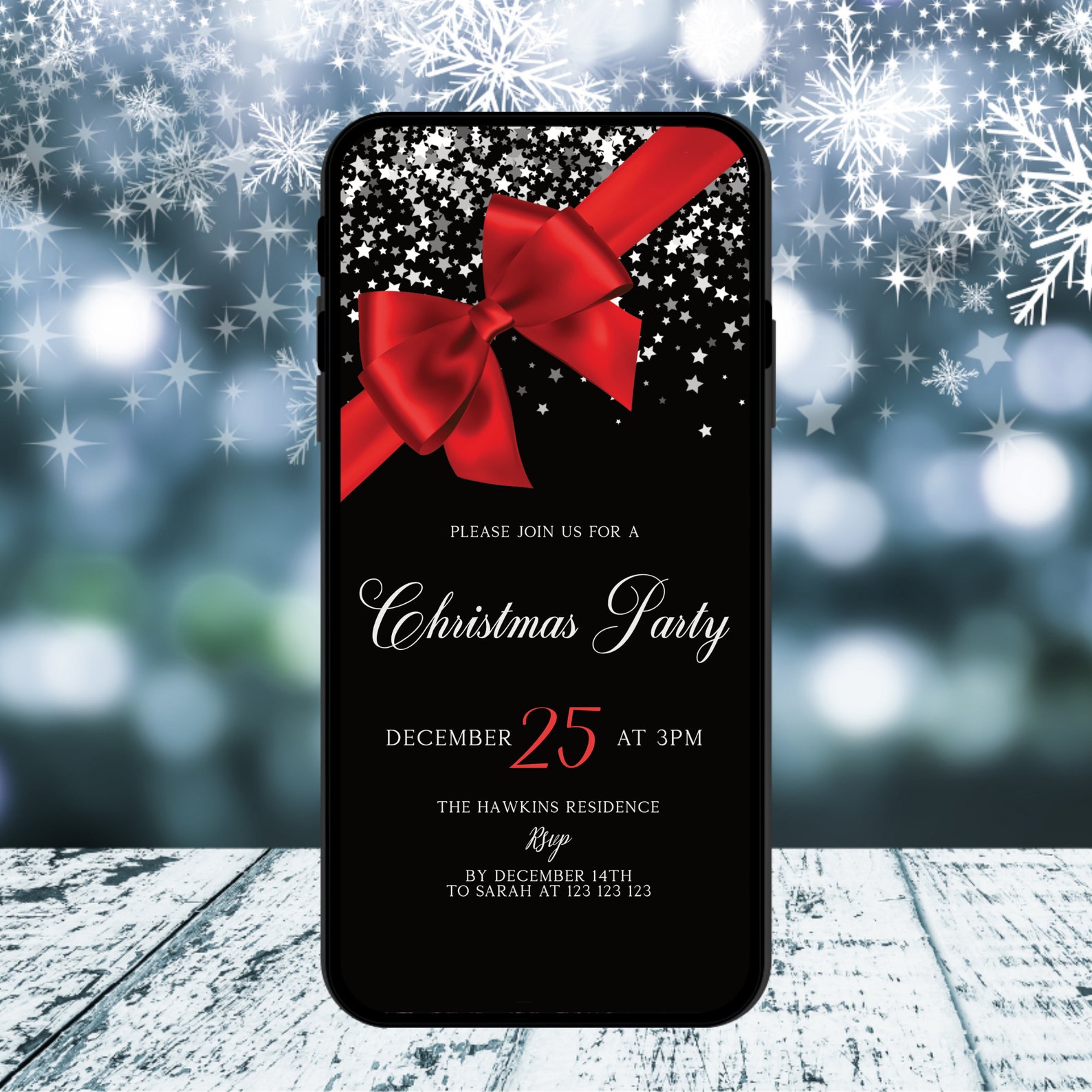 Christmas Party Invitation, Black and Red Invitation Template ...