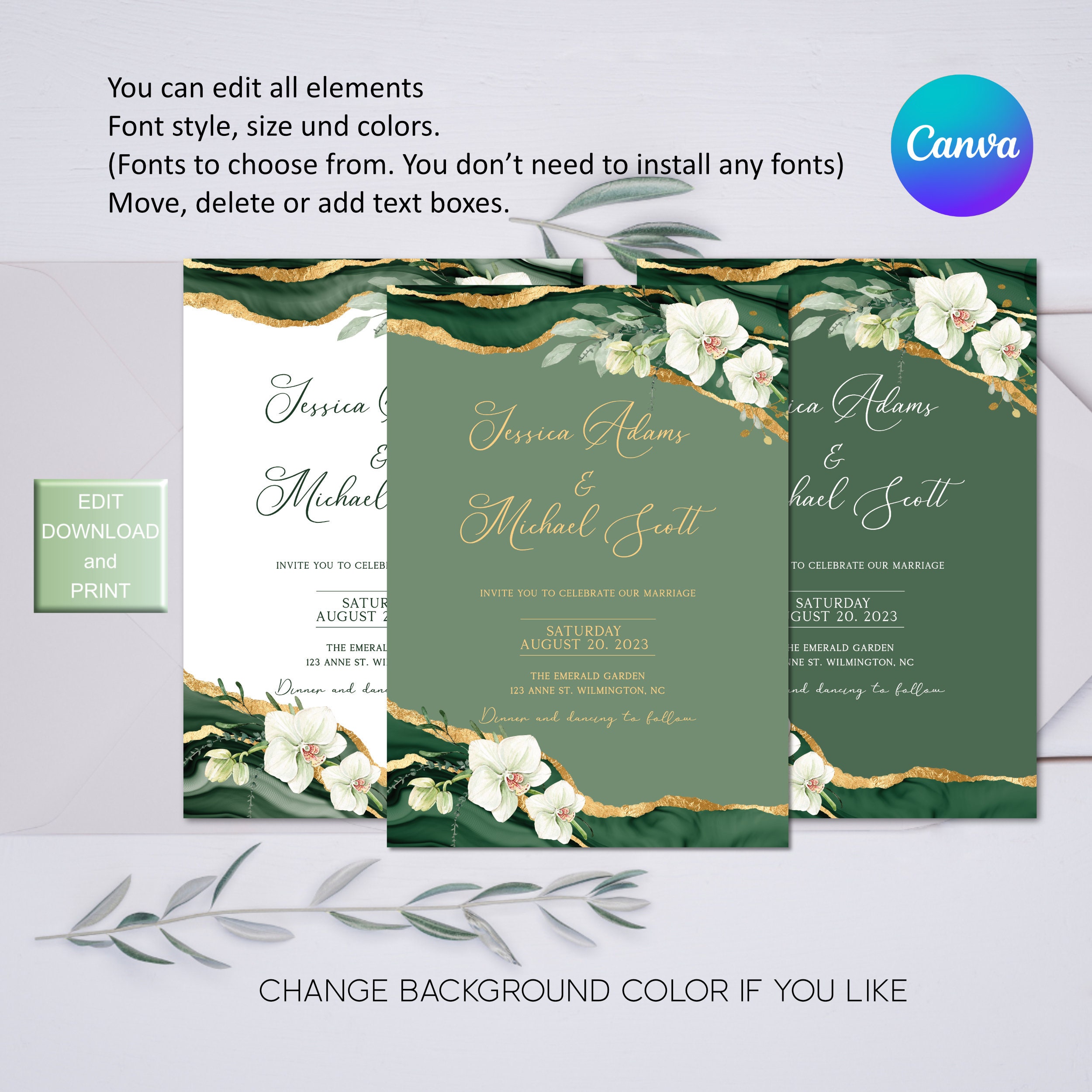 Emerald Green Wedding Invitation Template, Emerald Wedding Set