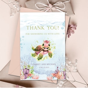 Schildkröte | Dankeskarte für eine Babyparty, bearbeitbare Tank-You-Kartenvorlage, BS67