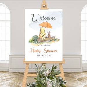 Winnie the Pooh Baby Shower Sign, Baby Shower Welcome Sign Editable Template BS160