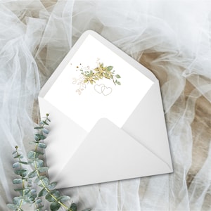Wedding Envelope Liner Template, Hearts and Green Eucalyptus Leaves W152