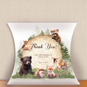 Woodland Baby Shower Gift Bag, Forest Animals, Editable Text, Bear Baby Shower Gift Bag BS17