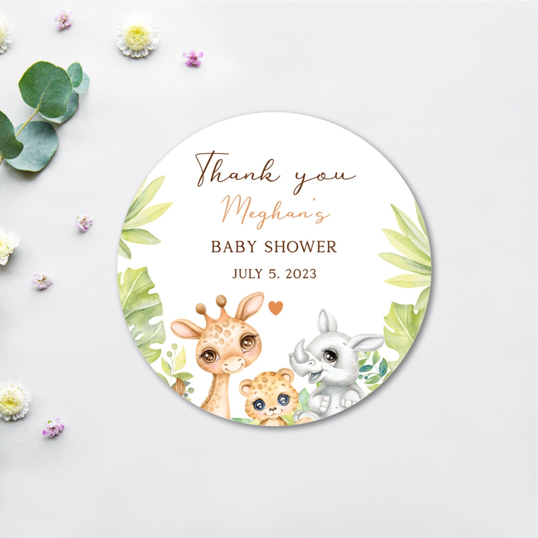 Safari, Stickers, Baby Shower Thank You Sticker, Editable Template