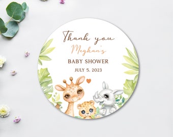 Safari, Stickers, Baby Shower Thank You Sticker, Editable Template, Instant Download