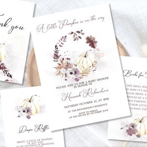 Pumpkin Baby Shower Invitation Set, Neutral Invitation Editable Template