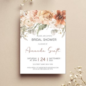 Bridal Shower Invitation Template, Boho Floral Invitation Instant Download