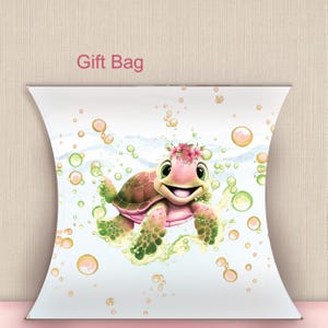 Baby Shower Gift Bag, Thank You Box, Girl Turtle Baby Shower Gift Bag, Thank You Bag, Editable Template BS67