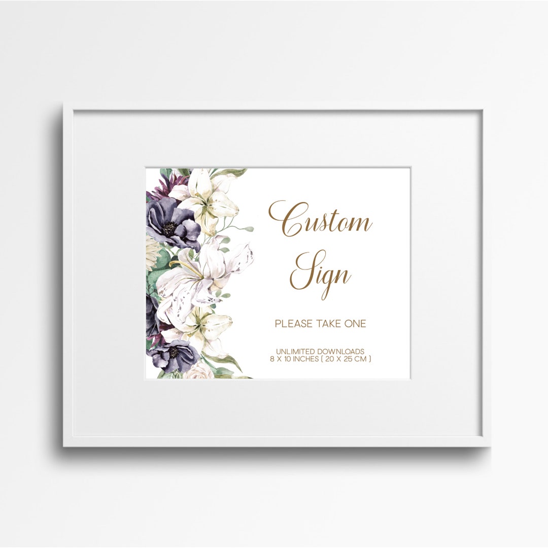 Wedding Custom Sign, Navy Blue Flowers, Editable Template W27 - Etsy