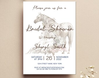 Horses Flowers Bridal Shower Invitation Instant Download Wedding Invite Template Printable Floral Equestrian