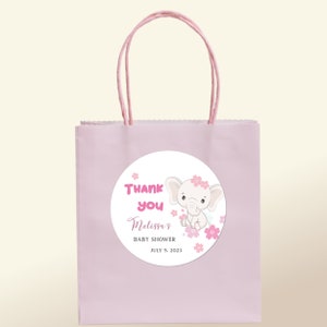 Elephant Baby Shower Stickers or Thank You Favor Tag, Editable Template Instant Download BS85