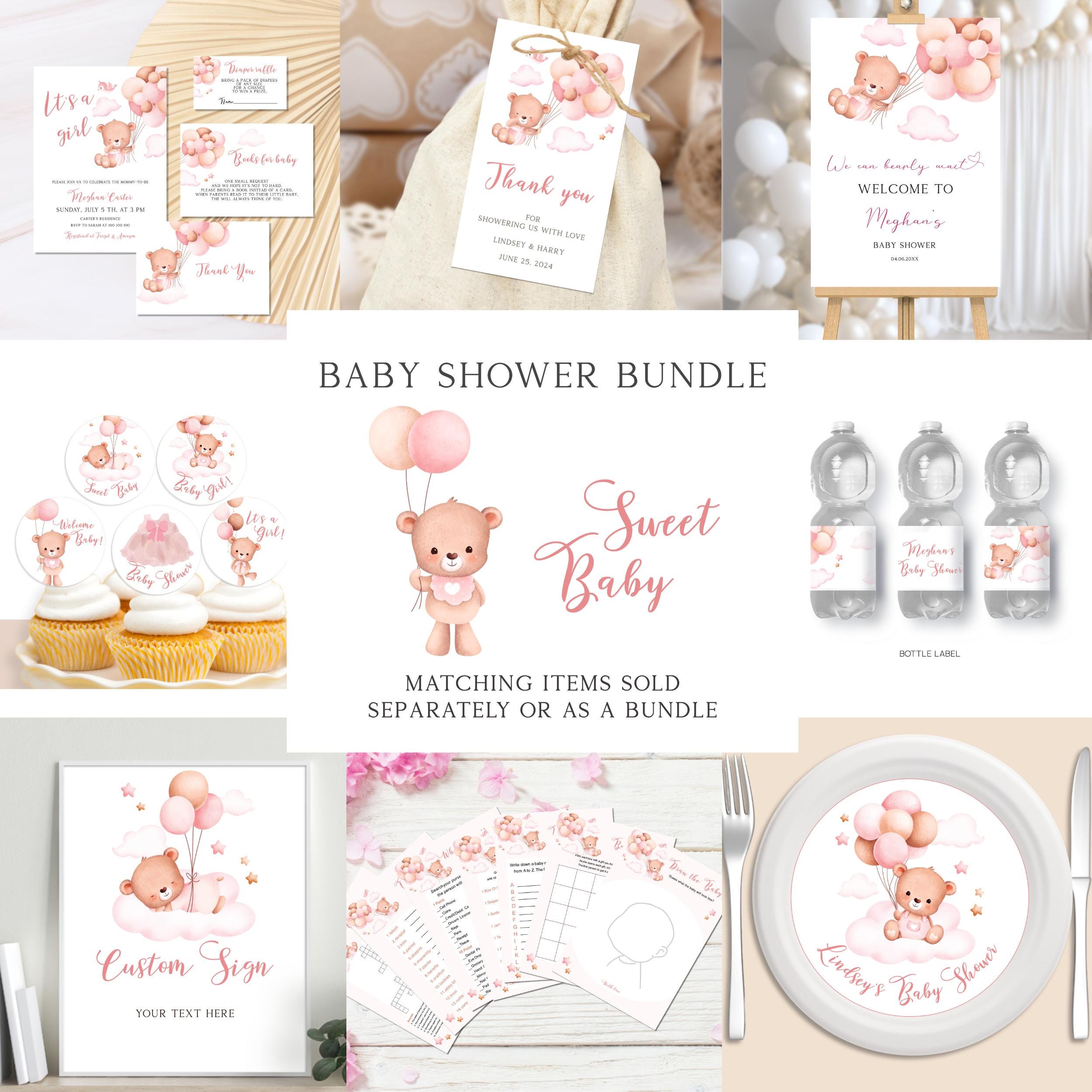 Pink Balloons Baby Shower Invitation, Teddy Bear Baby Girl Invite ...