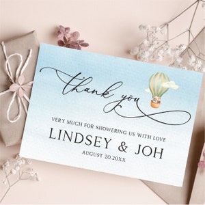 Hot Air Balloon Thank You Card, Baby Shower Thank You Card Editable, BS59