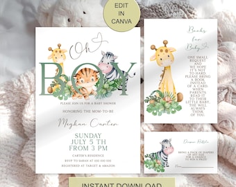 Safari Baby Shower Invitation, Jungle Animals Editable Invite