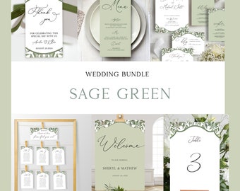 Sage Green Wedding Bundle, Wedding Invitation Set, Bundle Digital Download, W17