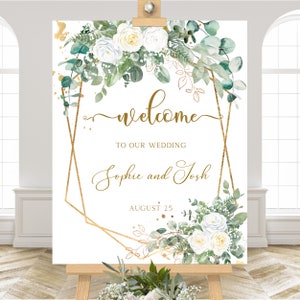 Greenery Wedding Welcome Sign, Editable Template Digital Download