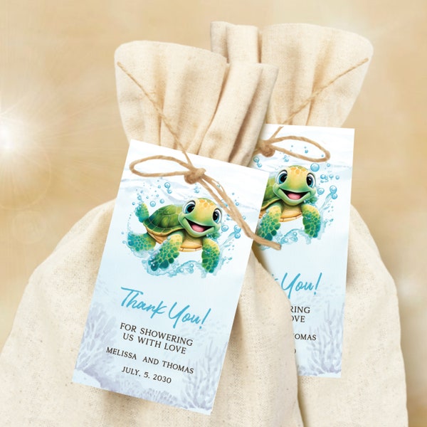 Turtle | Thank You Pendant for a Baby Shower, Editable Baby Shower Favor Tag Template, BS67