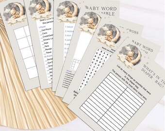 Teddy Bear Baby Shower Game Bundle: Printable Bingo, Word Scramble & Centerpieces Instant Download, BS124