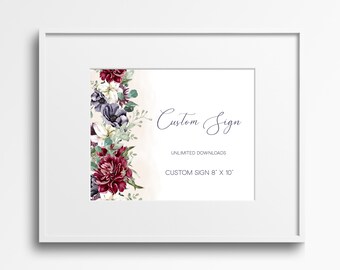Burgundy Wedding Custom Sign, Editable Template, W21