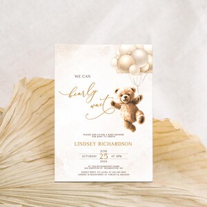 Customizable Bear Balloon Baby Shower Invitation: Gender Neutral Printable Template Instant Download BS134