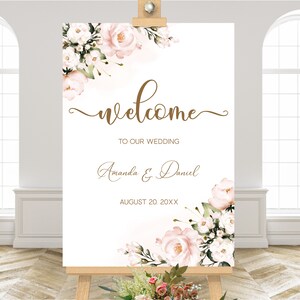 Wedding Welcome Sign Template, Blush Pink Welcome Sign, Printable Wedding Signs, Floral Wedding Sign