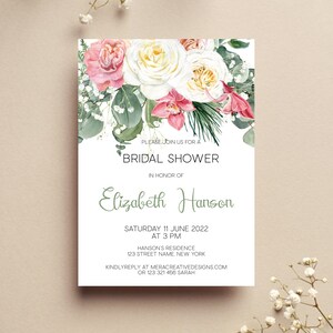 Floral Bridal Shower Invitation, Bridal Shower Invite, Editable Invitation Template