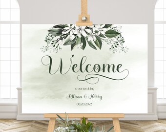 Greenery Welcome Sign Template, Editable Wedding Sign Download