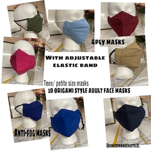 3D  origami style adult and teen/petite face mask/ 4 layer cotton adult face masks