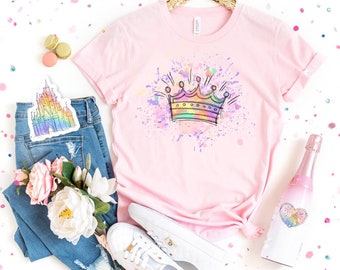 Splatter Crown shirt , whimsical tiara,  watercolor painted , queen shirt, princess shirt, whimsical tiara shirt / fairytale kingdom tee