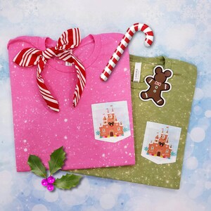 Gingerbread Castle Pocket tee / Christmas Doodle Custom pocket t-shirt/ Request your favorite color in comments at checkout / Unisex shirts