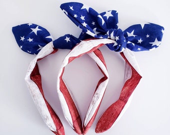 American Flag headband / USA bow / Knotty Bow / 4th of July / Fourth / Merica knotted bow One size fits most / For adult or child