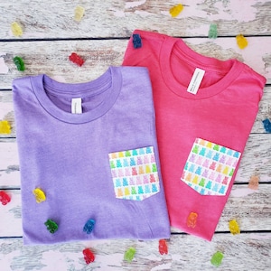 Gummy bear pocket Tee / Rainbow Gummies  / Custom pocket t-shirt/ Request your favorite color in comments at checkout / Unisex shirts