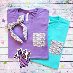 Spaceship Earth pocket Tee / EPCOT pocket t-shirt Custom pocket t-shirt/ Request your favorite color in comments at checkout / Unisex shirts