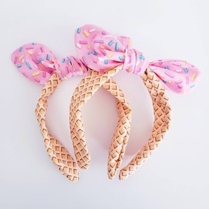 1 Ice Cream Headband / Sprinkles Bow / birthday Knotty Bow / knotted bow One size fits most / For adult or child. BENDY BAND inside