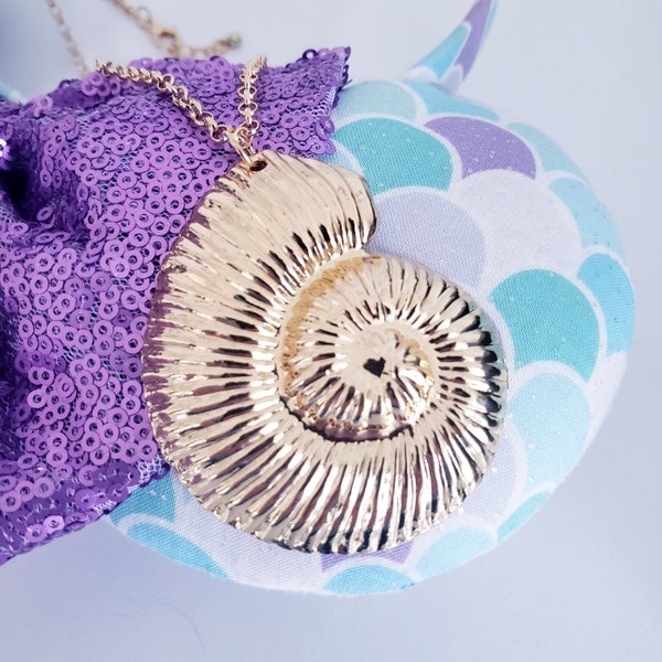 Poor unfortunate souls necklace- giant golden nautilus shell Ursula  Little Mermaid cosplay / Ariel / The sea witch, Vanessa 2 necklace set.