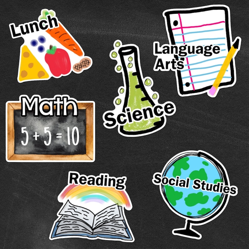 Math Subject Label Magnets Pack of 6 SCHOOL SUBJECT Magnets / Hand Drawn Doodles for Teachers ...