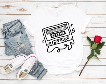 90s mixtape tee,  retro cassette tshirt , classic 90s music , mix tap t shirt with ribbon