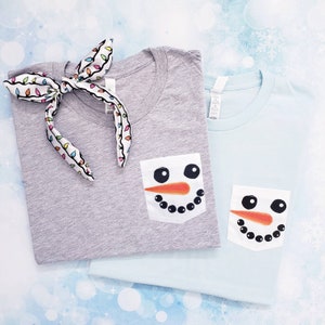 Snowman shirt, Snowman Pocket tee / winter Christmas pocket t-shirt/ Request your favorite color in comments at checkout / Unisex shirts
